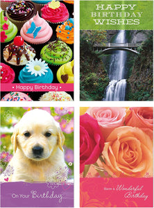 98639 - Religious Birthday Card Assortment Box Set with Envelopes, 12 Cards, Cupcake, Waterfall, Puppy, and Floral Photography