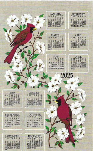 F3460 - Dogwood & Cardinal - 2025 Calendar Towel