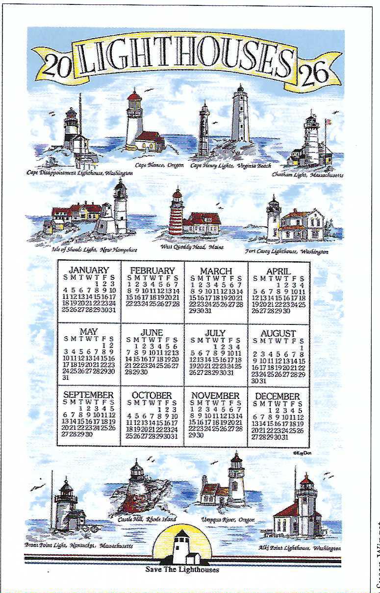 F3551 - Lighthouses - 2026 Calendar Towel