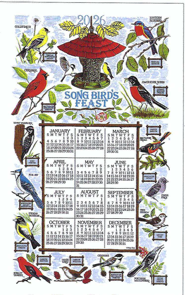 F3552 - Songbirds Feast - 2026 Calendar Towel