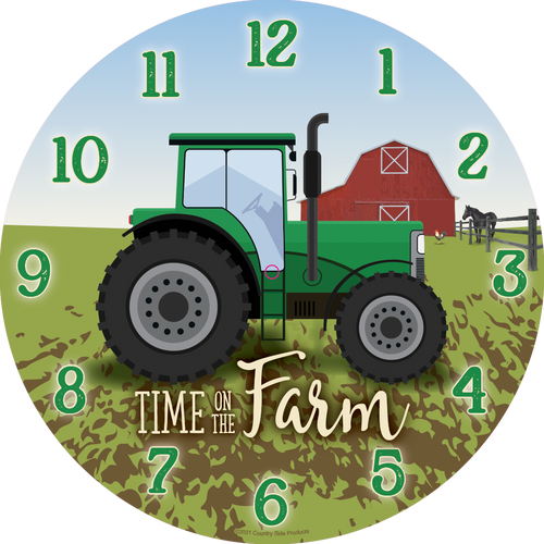 50019 - WOODEN CLOCK - GREEN TRACTOR