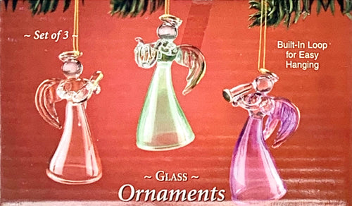 1437 - 3 PIECE PASTEL GLASS ANGEL ORNAMENTS