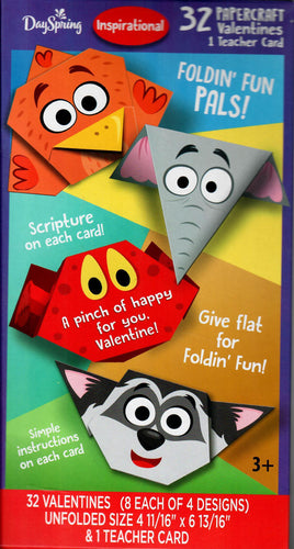 J90948 - FOLDIN FUN PALS Children's Valentine's Day Cards 8 each of 4 Designs J90948