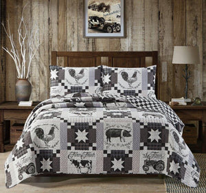 DQ10055K - 3 PC QUILT SET - PLAIN FARM LIFE - KING