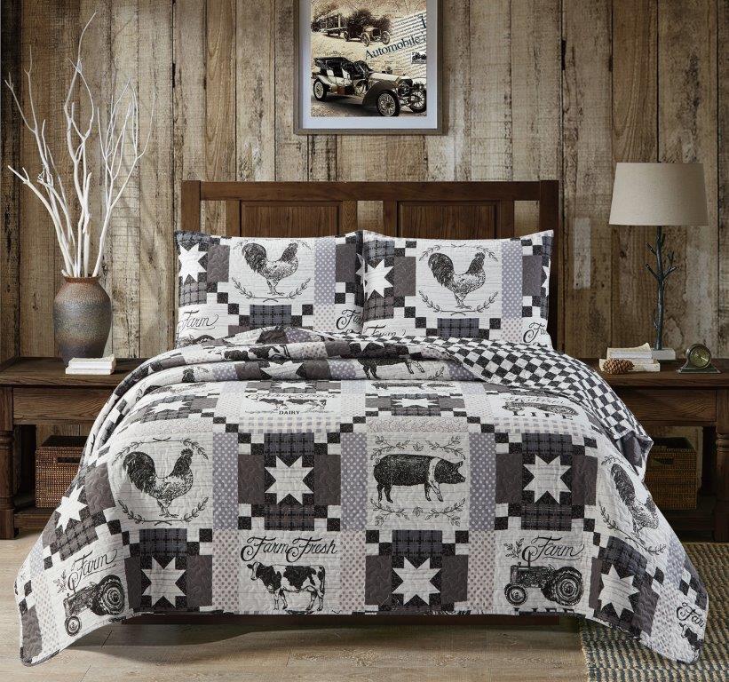 DQ10055K - 3 PC QUILT SET - PLAIN FARM LIFE - KING