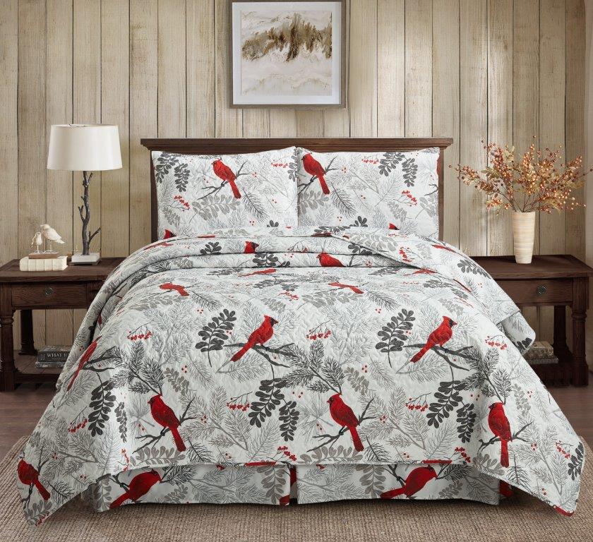 DQ10118K - 3 PC QUILT SET - CARDINALS APPEAR - KING