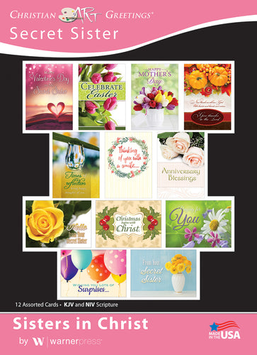 G3133 - WARNER PRESS Sisters In Christ Secret Sister Cards 12 Cards w/ KJV & NIV Scripture