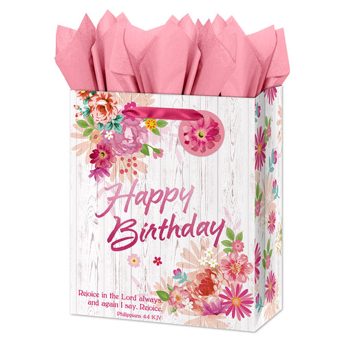 88771 - Large Happy Birthday Bag - Philippians 4:4 - KJV