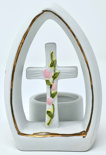 6775 - PORCELAIN CROSS CANDLE HOLDER