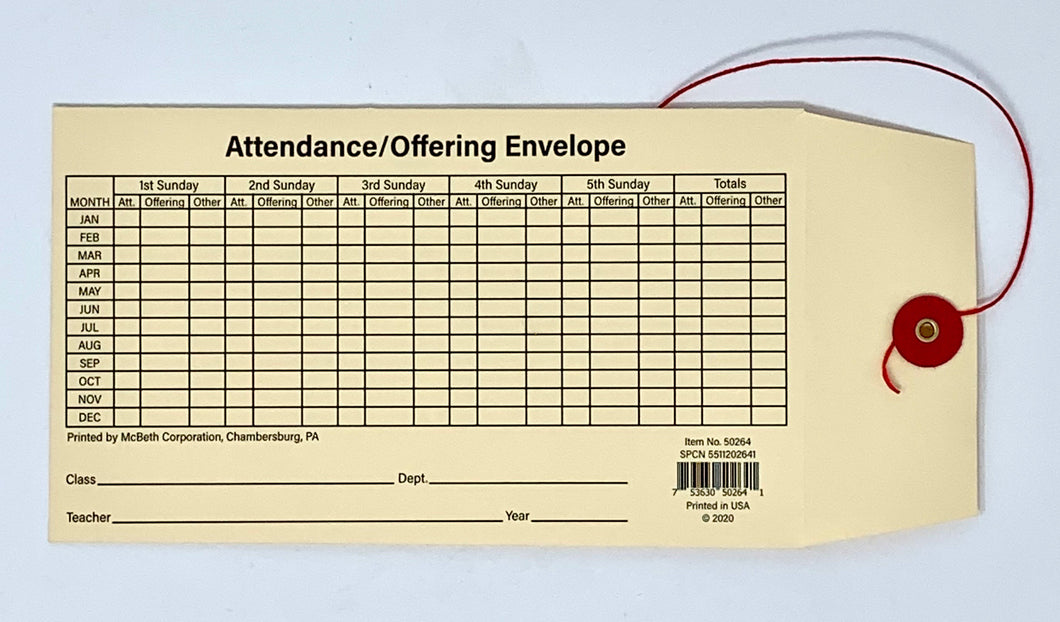 50264 - OFFERING/ATTENDANCE ENVELOPE WITH BUTTON & STRING