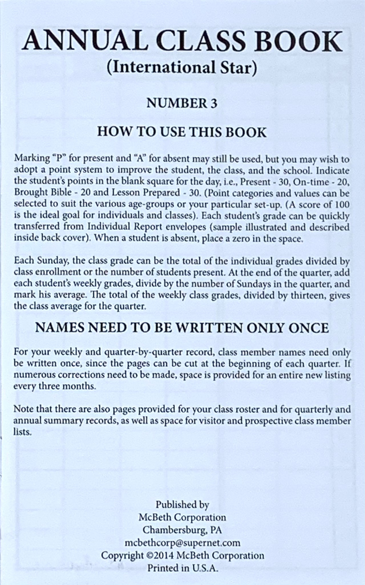 Normal Class Book 60163 ANNUAL CLASS BOOK NO.3 – McBeth Corporation